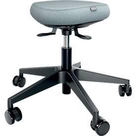 Tabouret debout/assis Leitz Ergo Active, ergonomique, réglable en hauteur, assise confort équilibrée rembourrée, revêtement tissu, 5 roulettes, Ø 600 x H 470-600 mm, gris-noir