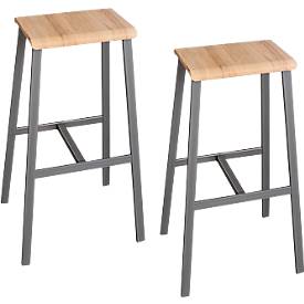 Tabouret Meeting Point, design industriel, placage chêne véritable, pieds en acier brut, hauteur d'assise 770 mm, 2 pièces
