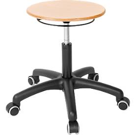 Tabouret pivotant ASSISTENT - avec roulettes - siège hêtre