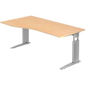 Tafel in vrije vorm TRAVIS, B 1800 x D 800/1000 x H 680-860 mm, onderstel zilver, esdoornpatroon