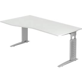 Tafel in vrije vorm TRAVIS, B 1800 x D 800/1000 x H 680-860 mm, onderstel zilver, lichtgrijs