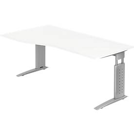 Tafel in vrije vorm TRAVIS, B 1800 x D 800/1000 x H 680-860 mm, onderstel zilver, wit