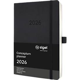Tageskalender Sigel Conceptum 2026 C2620, A5, 400 Seiten, 1 Jahr, 1 Seite für je 1 Tag, PEFC®-Papier/Kunststoff, schwarz