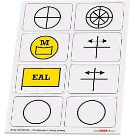 Taktische Zeichen Taktifol Einrichtungen-Leitung, rechteckig, selbsthaftend, beschriftbar, trocken abwischbar, L 46 x B 32 mm, mehrfarbig, 8 Zeichen