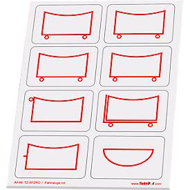 Taktische Zeichen Taktifol Fahrzeuge, rechteckig, selbsthaftend, beschriftbar, trocken abwischbar, L 46 x B 32 mm, rot, 8 Zeichen