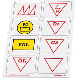 Taktische Zeichen Taktifol Gefahren-Leitung, rechteckig, selbsthaftend, beschriftbar, trocken abwischbar, L 46 x B 32 mm, mehrfarbig, 8 Zeichen