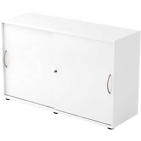 TARA sliding-door cupboard, 2 filing heights, W 1200 x D 400 x H 748 mm, lockable, stackable, white