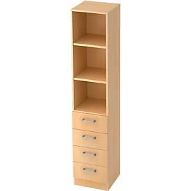 TARVIS combi-boekenkast, 5 OH, 2 legborden, 4 laden, B 405 x D 420 x H 2004 mm, ahorndecor