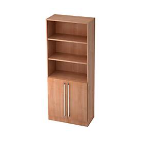 TARVIS combi-boekenkast, 5 OH, 3 open vakken + 2 deuren met greep, B 800 x D 420 x H 2004 mm, notendecor