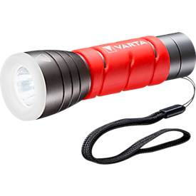 Taschenlampe VARTA Outdoor Sports F10, 250 lm, bis 130 m, bis 40 h, IPX4, 2 Leuchtmodi, nachtleuchtend, inkl. Batterien, Ø 40 x L 122 mm, rot-schwarz