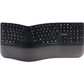 Tastatur Kensington Pro Fit® Ergo, ergonomisches Design, kabellos, Handgelenkauflage, Windows & Mac, B 216 x T 436 x H 38 mm schwarz