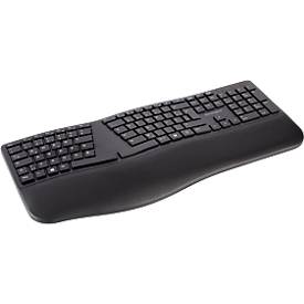 Tastatur Kensington Pro Fit® Ergo, ergonomisches Design, kabellos, Handgelenkauflage, Windows & Mac, B 216 x T 436 x H 38 mm schwarz