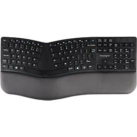 Tastatur Kensington Pro Fit® Ergo, ergonomisches Design, kabellos, Handgelenkauflage, Windows & Mac, B 216 x T 436 x H 38 mm schwarz