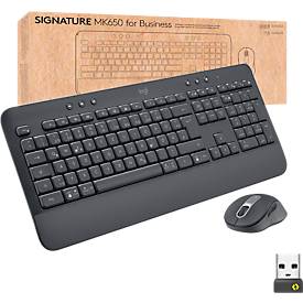 Tastatur-Maus-Set Logitech Signature Combo MK650 for Business, kabellos, QWERTZ, Handballenauflage, 2 Verbindungsmodi, schwarz