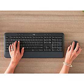 Tastatur-Maus-Set Logitech Signature Combo MK650 for Business, kabellos, QWERTZ, Handballenauflage, 2 Verbindungsmodi, schwarz