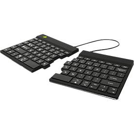 Tastatur R-Go Split Break, kabellos, QWERTZ, 2-geteilt, LED-Pausenanzeige, Bluetooth/USB, schwarz