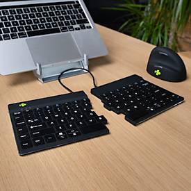 Tastatur R-Go Split Break, kabellos, QWERTZ, 2-geteilt, LED-Pausenanzeige, Bluetooth/USB, schwarz