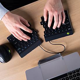 Tastatur R-Go Split Break, kabellos, QWERTZ, 2-geteilt, LED-Pausenanzeige, Bluetooth/USB, schwarz