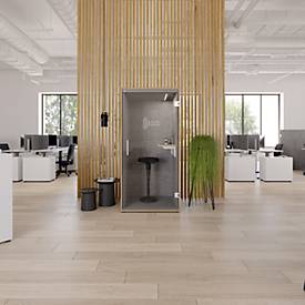 Telefonbox Silent Space 1, ESG-Glastür, LED-Beleuchtung, Lüftungssystem, Akustikkabine, weiß/grau meliert