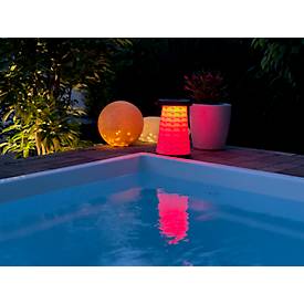 Teleskophocker WEDO® SITTOGLOW®, 3-stufige LED-Funktion, 10-stufig höhenverstellbar, Trageriemen, bis 130 kg, IPX4, B 262 x H 70-420 mm, schwarz