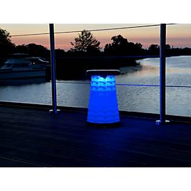 Teleskophocker WEDO® SITTOGLOW®, 3-stufige LED-Funktion, 10-stufig höhenverstellbar, Trageriemen, bis 130 kg, IPX4, B 262 x H 70-420 mm, schwarz