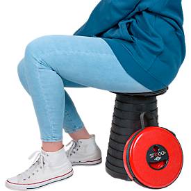 Teleskophocker WEDO® SITTOGO®NXT, zusammenschiebbar, höhenverstellbar, mit Umhängegurt, bis 150 kg, ABS-Kunststoff, rot