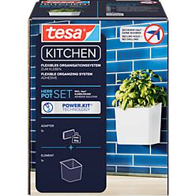 tesa® Küchen-Kräutertopf, weiß, selbstklebend, inklusive Adapter & Klebeapplikator, L 13,5 x B 14,5 x H 13,5 cm