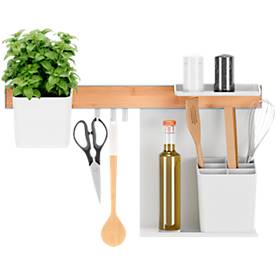 tesa® Küchenorganizer Kombi-Set M, Reling-System, weiß, selbstklebend mit Power.Kit, bis 10 kg, inkl. Kräutertöpfen, Ablagen, Haken