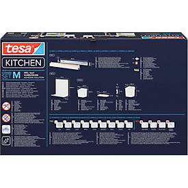 tesa® Küchenorganizer Kombi-Set M, Reling-System, weiß, selbstklebend mit Power.Kit, bis 10 kg, inkl. Kräutertöpfen, Ablagen, Haken