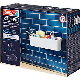 tesa® Küchenzubehör Box Set, weiß, selbstklebend (Power.Kit), L 240 x B 145 x H 85 mm, inkl. Adapter & Wasserwaage