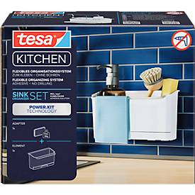 tesa® Küchenzubehör Spülbecken Organizer Set, weiß, Power.Kit, L 205 x B 140 x H 120 mm, inkl. Adapter & Wasserwaage,