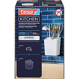 tesa® Küchenzubehör Utensilienhalter Set, weiß, Power.Kit, L 135 x B 150 x H 170 mm, inkl. Adapter & Wasserwaage,