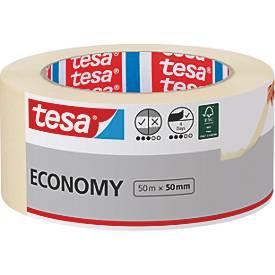 tesa Malerband Economy, 50 m × 50 mm, chamois – glatte Flächen, leicht ablösbar, rückstandsfrei