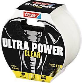 tesa® Montageband Ultra Power Clear, robust, temperatur-/wasser-/UV-beständig, von Hand einreißbar, 1 Rolle mit L 10 m x B 48 mm, transparent