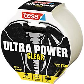 tesa® Montageband Ultra Power Clear, robust, temperatur-/wasser-/UV-beständig, von Hand einreißbar, 1 Rolle mit L 20 m x