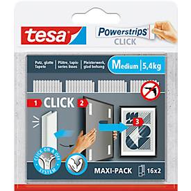 tesa® Powerstrips CLICK MEDIUM, 5,4 kg, 16 x 2 Streifen Multipack, selbstklebend, für Wandbefestigung