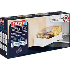 tesa® teleskopierbarer Bodenauszug für Küchenschränke, weiß, Powerstrips®-Montage, L 290 x B 490 x H 120 mm, bis 10 kg