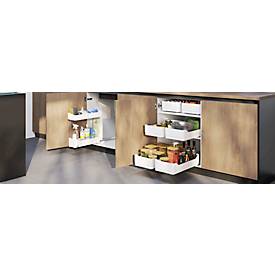 tesa® teleskopierbarer Seitenauszug für Küchenschränke, weiß, Powerstrips®-Montage, L 210 x B 485 x H 450 mm, bis 10 kg,