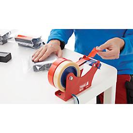 tesa® Tischabroller 6012, für 2 Rollen bis Ø 145 x B 25-50 mm, Messerabdeckung, L 175 x B 67 x H 130 mm, Metall, rot-blau