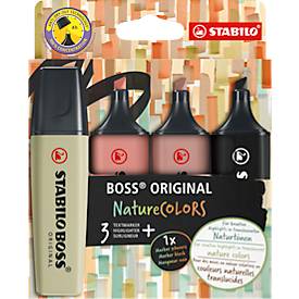 Textmarker STABILO® BOSS Original NatureCOLORS, Keilspitze, lichtbeständig, schnell trocknend, farbsortiert, 4 Stück