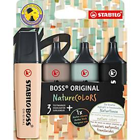 Textmarker STABILO® BOSS Original NatureCOLORS, Keilspitze, lichtbeständig, schnell trocknend, farbsortiert, 4 Stück