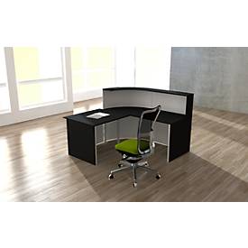 Theke Cento 4, 1 gerade Theke mit 1 Eckelement und 1 geradem Tisch, mit Seitenblenden