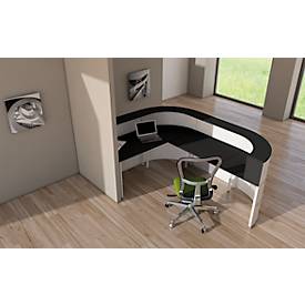 Theke Cento 6, 2 Eckelemente, 1 gerades Theken-Elemente und Tischelement, Sichtblende