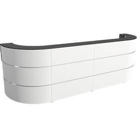 Theke Cento 7, für 2 Personen, 2 gerade Elemente und 2 Eckelemente, Kabeldurchlässe, B 3600 x T 800 x H 1100 mm, Holz/Stahl, anthrazit/weiß