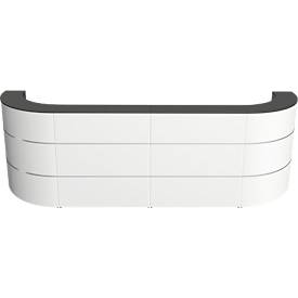 Theke Cento 7, für 2 Personen, 2 gerade Elemente und 2 Eckelemente, Kabeldurchlässe, B 3600 x T 800 x H 1100 mm, Holz/Stahl, anthrazit/weiß