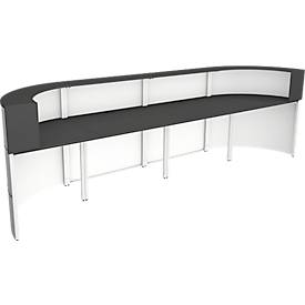 Theke Cento 7, für 2 Personen, 2 gerade Elemente und 2 Eckelemente, Kabeldurchlässe, B 3600 x T 800 x H 1100 mm, Holz/Stahl, anthrazit/weiß