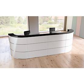 Theke Cento 7, für 2 Personen, 2 gerade Elemente und 2 Eckelemente, Kabeldurchlässe, B 3600 x T 800 x H 1100 mm, Holz/Stahl, anthrazit/weiß