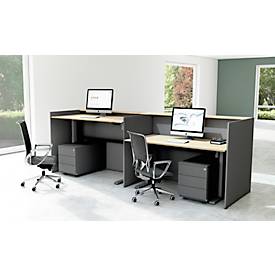 Theke Marino, groß, für 2 Personen, elektrisch höhenverstellbar, Memorypanel, Akustikpaneele, Kabeldurchlass, Holz, Eiche-Dekor/anthrazit