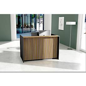 Theke Marino, klein, für 1 Person, elektrisch höhenverstellbar, Memorypanel, Akustikpaneele, Kabeldurchlass, Holz, Eiche-Dekor/anthrazit