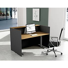 Theke Marino, klein, für 1 Person, elektrisch höhenverstellbar, Memorypanel, Akustikpaneele, Kabeldurchlass, Holz, Eiche-Dekor/anthrazit